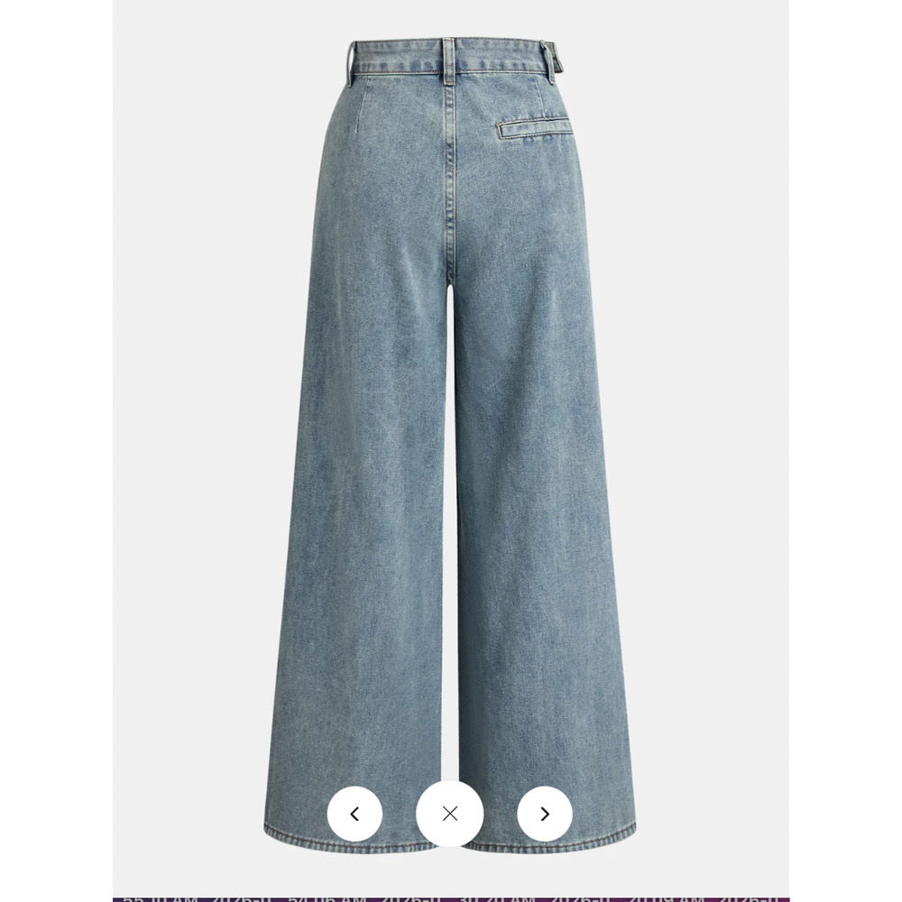 NWT- Commense Asymmetrical Ruched Denim Wide-Leg Pants Sz M